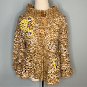Lulumari | Anthropologie floral applique tan knit cardigan